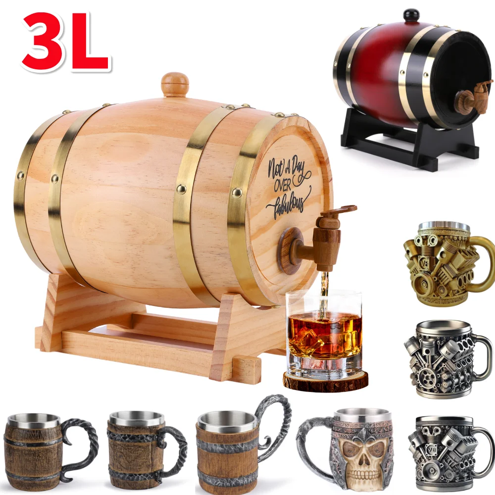 Wine Beer Whiskey - Tong Wiski Kayu 3L dengan Dudukan,