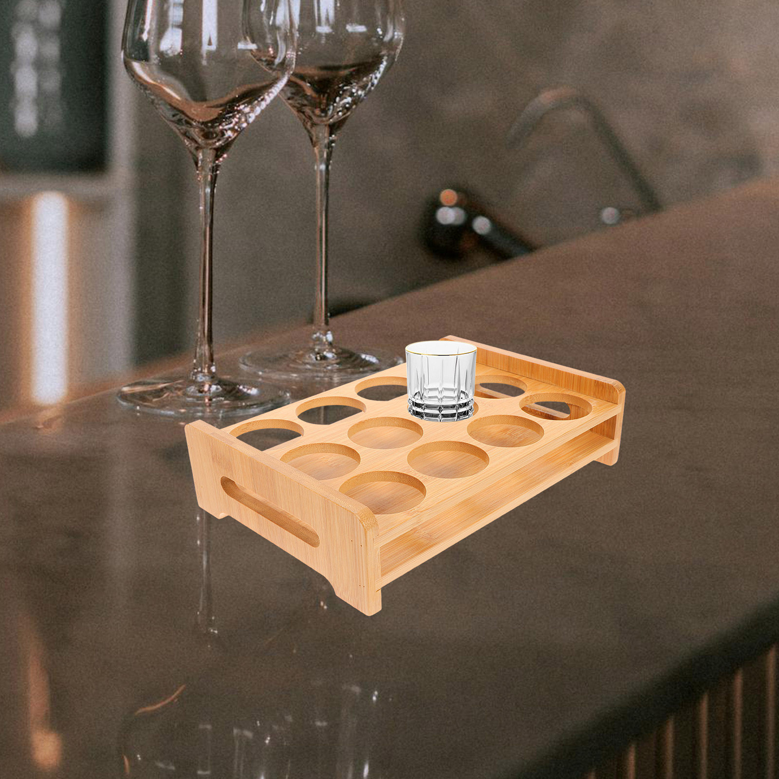 Wine Beer Whiskey - Tempat Gelas Shot Bambu Serbaguna Rak