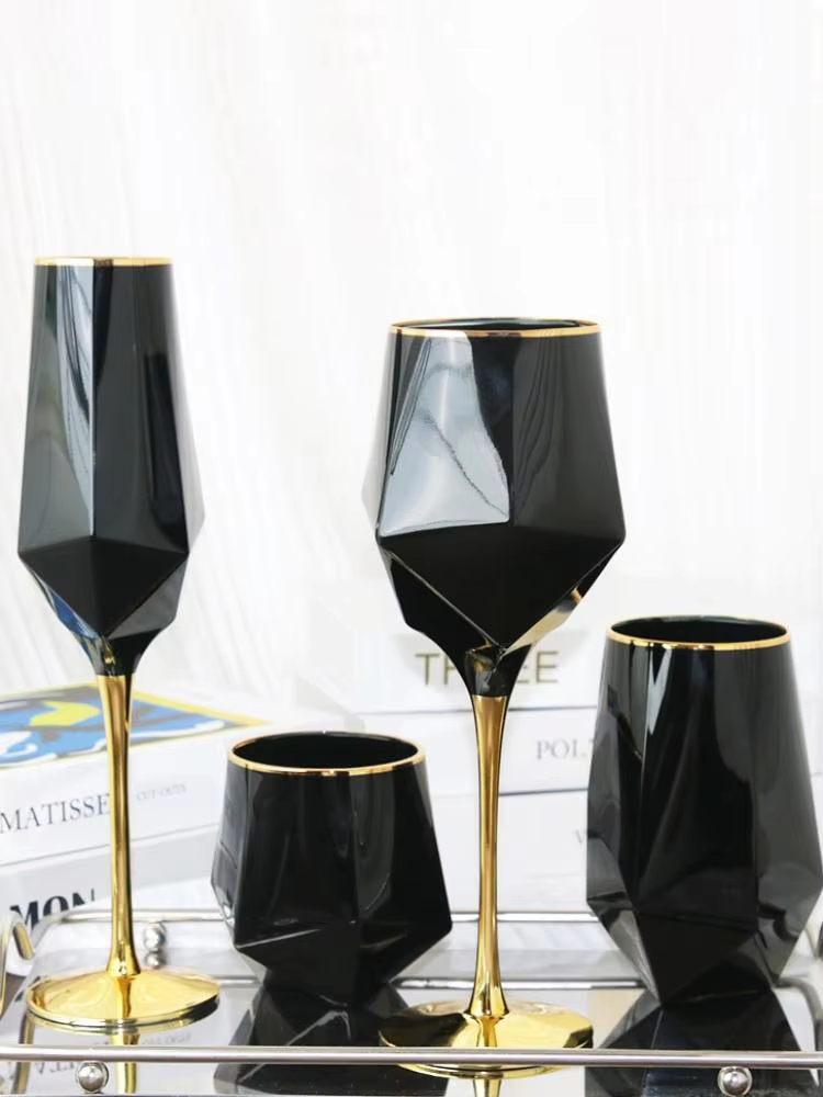 Wine Beer Whiskey - Kacamata hitam murni tepi emas kaca