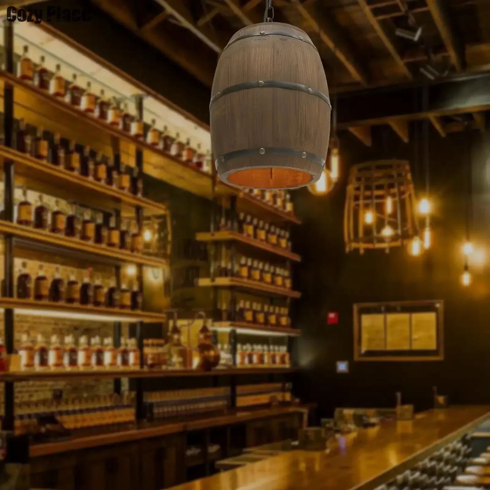 Wine & Beer Quito - Lampu Rustic Vintage Chandelier Kayu Lampu