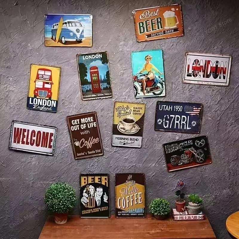 Papan Logam Vintage Bermotif M - Wine Beer Europe ulasan dan harga